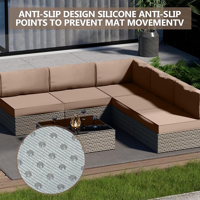 9 Piece Outdoor Patio Waterproof Cushion Covers, Fits 4-Seat Wicker Rattan Sectional Couch Chair Furniture Cover Replacement Set - Fade-Resistant Patio Cushion Covers with Zipper
