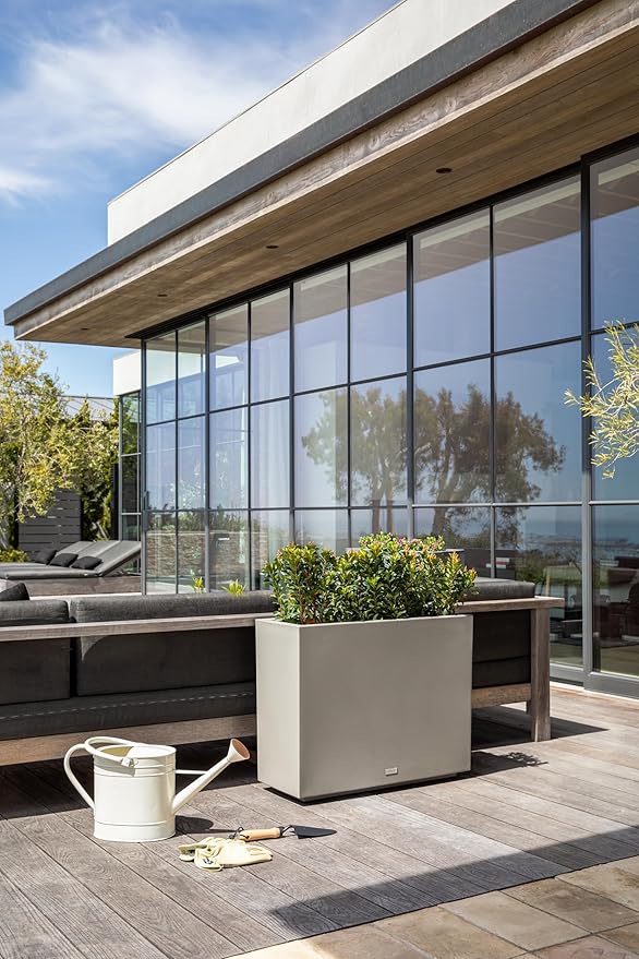 Veradek Block Series Span Plastic Planter - Tall Rectangular Planter for Indoor or Outdoor Patio/Porch, Gray, 24.25 in Height, 12 in Width, 30 in Length