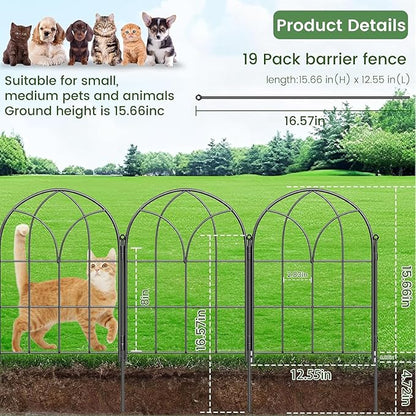 Youpehom Black Garden Fences Animal Barrier, 12.55"*16.48" Garden Border Fencing, Rustproof Metal No Dig Fence for Dogs, Outdoor Fence, Dog Fencing for Patio, Flower Bed, Farm (Medium 10 pcs)