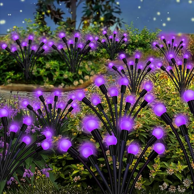 Kohlrabi Solar Garden Lights Outdoor, 6 Pack 48 LED Solar Purple Firefly Lights Waterproof, Sway by Wind, Halloween Swaying Light for Yard Patio Backyard Garden Planter Flower Bed Pathway Decoration