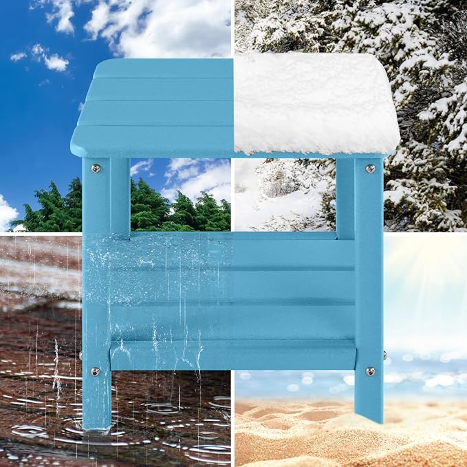 Adirondack Outdoor Side Table, 2-Tier Small Patio End Table, Weather Resistant HDPE Outdoor End Tables for Garden, Lawn, Pool, Beach, Porch, Deck, Backyard - Square, Turquoise