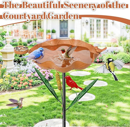 Bird Baths for Outside, Flower Metal Bird Feeder Water Bowl with 5 Prongs Base, 33.5" Freestanding Garden Birdbaths for Outdoors Patio Yard Lawn Art Decor