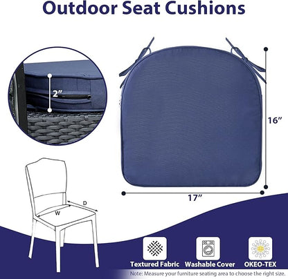 Outdoor Chair Cushions Set of 4 -Waterproof Outdoor Seat Cushions for Patio Furniture, Patio Chair Cushion with Handle and Ties, Round Out Door Chair Pads,17" x 16" x 2", Navy Blue