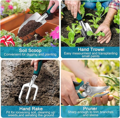 Garden Tools Sets, Gardening Tool Set with 39.3 in Repotting Mat, 7 Piece Gardening Kit with Non Slip Ergonomic Handle, Heavy Duty Garden Tool Bag Gardening Supplies for Women and Men