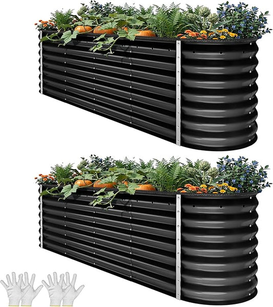 YITAHOME 2pcs 8x2x2ft Large Raised Garden Bed Kit, 24" Tall 9 in 1 Galvanized Metal Planter Box with Gloves and Safety Rubber, Outdoor Above Ground Planters for Plants Vegetables Flowers, Black