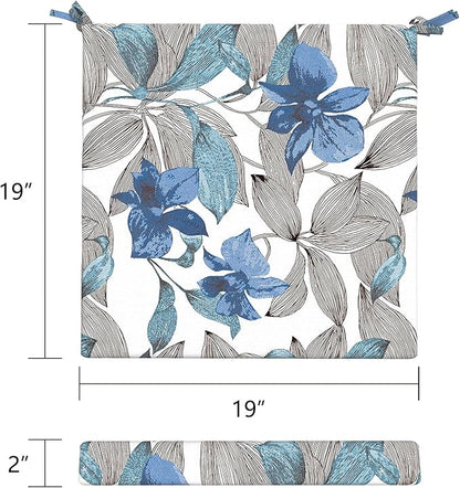 LVTXIII Outdoor Seat Cushions Set of 4 Square Corner Chair Cushions with Ties, Patio Chair Pads for Home Office and Patio Garden Furniture Decoration 19"x19"x2", Clemens Noir Blue