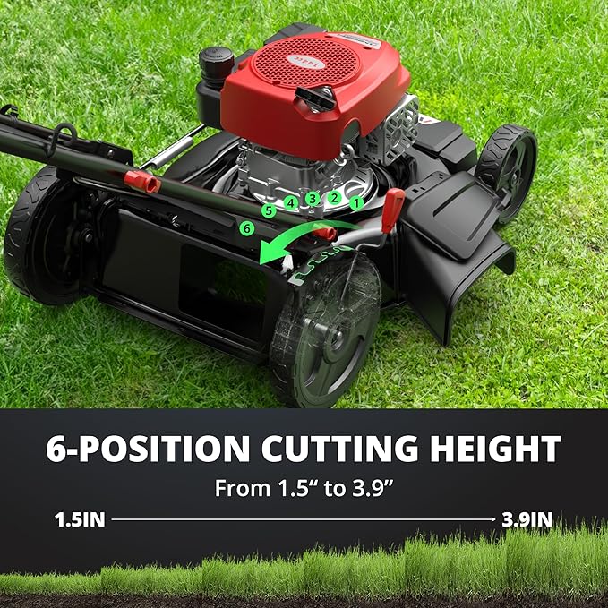 AMERISUN 21 Inch Gas Push Lawn Mower, 2-in-1 Mulching & Side Discharge, 144cc 4-Stroke OHV Engine, 6-Position Height Adjustment, Lightweight Push Mower for Small to Medium Yards