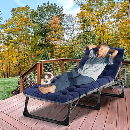DoCred Folding Lounge Chair, 5 Position Adjustable Folding Sleeping Bed Cot Chaise Lounge Chairs Perfect for Sunbathing, Camping, Pool, Beach, Patio