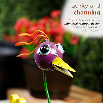 Alpine Corporation LAZ328HH Quirky Metal Rainbow Bird Decor, Animal Statue for Patio, Lawn & Garden, 21" H, Multicolor