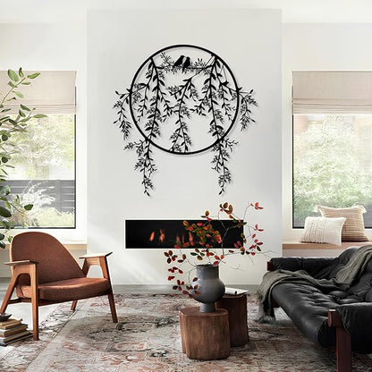 Birds on Branch Metal Wall Decor, Metal Tree Leaf Wall Art, Olive Branch Artwork, Birds Wall Decor, Olive Wall Art, Bird Decorations for The Home, Farmhouse, Living Room (White, 35"x34" | 90x86cm)