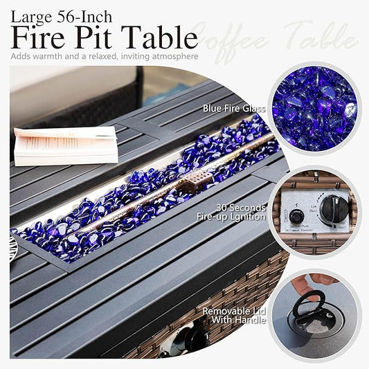 Sophia & William Patio Furniture Set with Fire Pit Table, 4PCS Metal Outdoor Conversation Set with Fire Pit Table, 2 Swivel Chairs,1 Loveseat,3-Seater Couch for Outdoor Seating,Backyard,Porch(Navy)