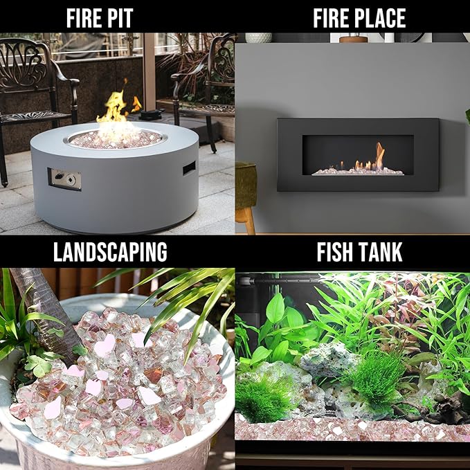 Skyflame 10-Pound Fire Glass for Fireplace Fire Pit and Landscaping, 1/2-Inch Rose Gold Reflective