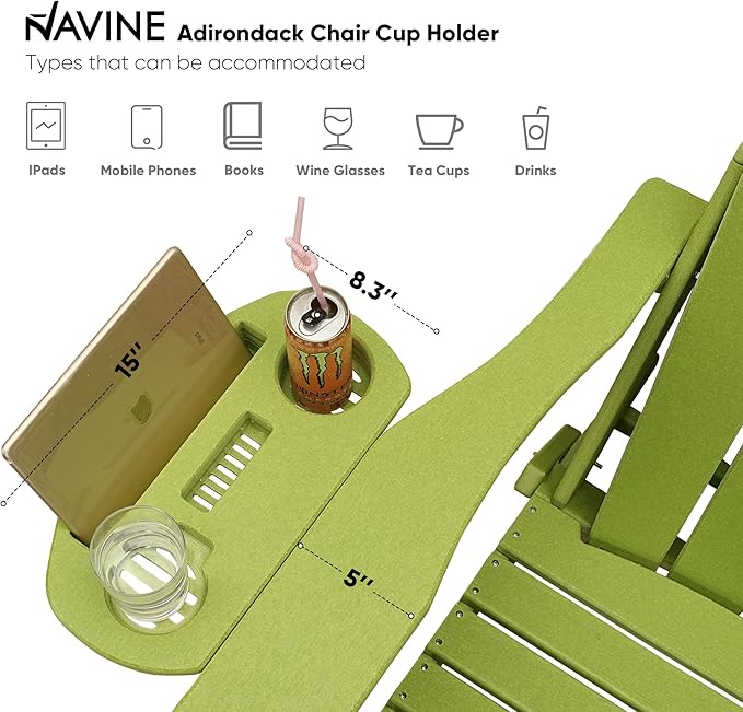 Adirondack Chair, HDPE Folding Adirondack Chair with Multifunctional Cup Holder, Weather Resistant Fire Pit Chair for porches, patios, patios, poolsides, Decks.