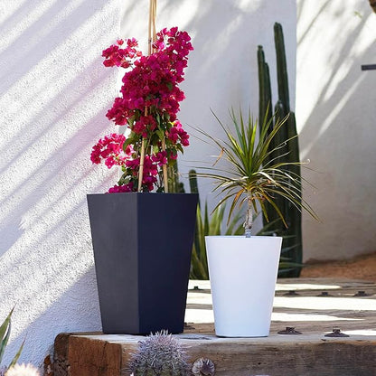 Bloem Tall Finley Tapered Round Planter: 14" - Casper White - Matte Textured Finish, 100% Recycled Plastic Pot, for Indoor and Outdoor Use, Gardening, 4 Gallon Capacity