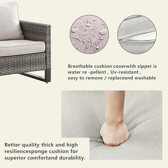 Rilyson Wicker Outdoor Patio Furniture Set - 5 Piece Patio Conversation Set with 2 Wicker Armrest Chairs,2 Rattan Ottoman and 1 Couch for Outside Porch Deck Backyard Garden(Mixed Grey/Beige)