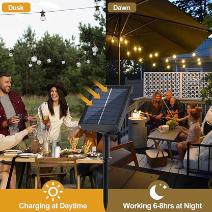 100FT Solar String Lights Outdoor Waterproof, G40 String Lights with 34+3 LED Shatterproof Bulbs, Dimmable Solar Patio Lights with Remote for Outside Backyard Party