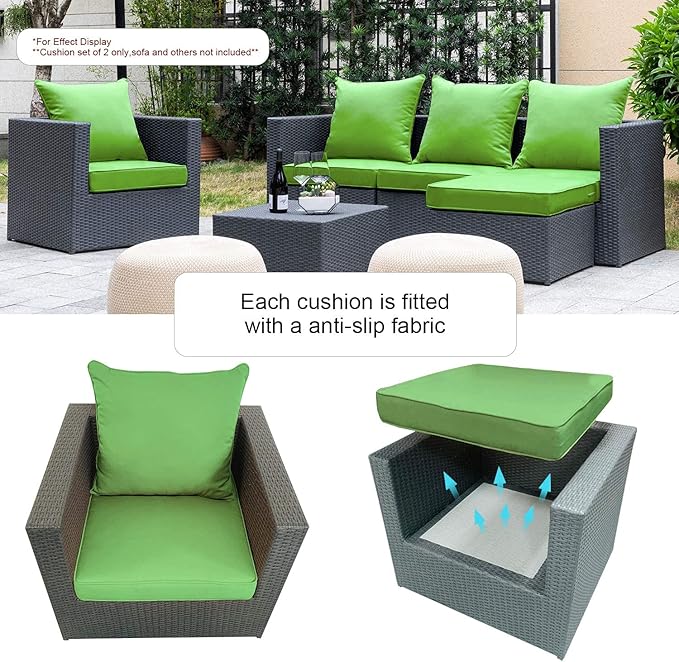 ARTPLAN Outdoor Deep Seating Cushions with Backrest Set, All-Weather Waterproof Patio Sofa Cushions for Sectionals, High-Resilience Foam Garden Furniture Cushion Cover,Green