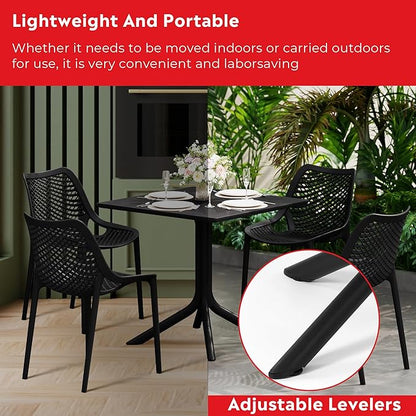 Costaelm Breakfast Table Set for 4, HDPE Patio Square Dining Table and Stackable Chairs, Outdoor Small Patio Furniture Set All Weather for Backyard Porch Poolside, Black