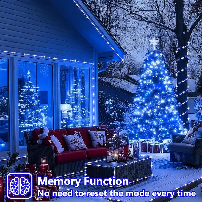 YEGUO 4 Pack Blue and White Solar Fairy Lights, Each 33ft 100 LED Christmas Lights Outdoor Waterproof, 8 Modes Sliver Wire Solar String Lights