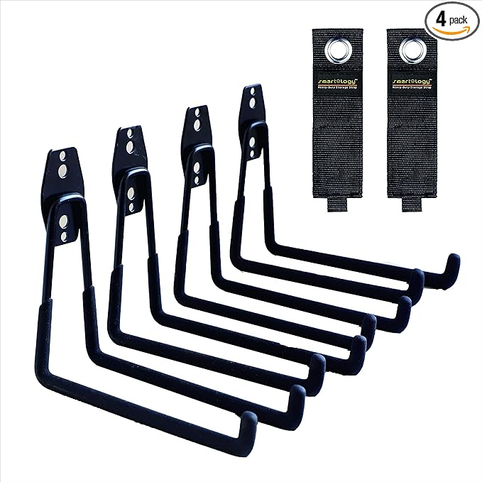 Garage Hooks, 4 Pack Wall Mount Storage Hanger with 2 Extension Cord Holder Organizer, Heavy-Duty 7.5 inch Long Hooks for Ladder, Ski, Sports, Utility, Garden Tool, Hose Storage Rack Organizer
