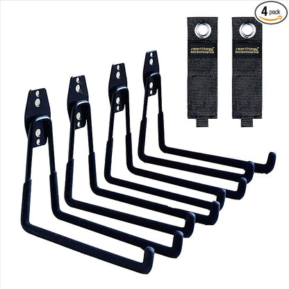 Garage Hooks, 4 Pack Wall Mount Storage Hanger with 2 Extension Cord Holder Organizer, Heavy-Duty 7.5 inch Long Hooks for Ladder, Ski, Sports, Utility, Garden Tool, Hose Storage Rack Organizer