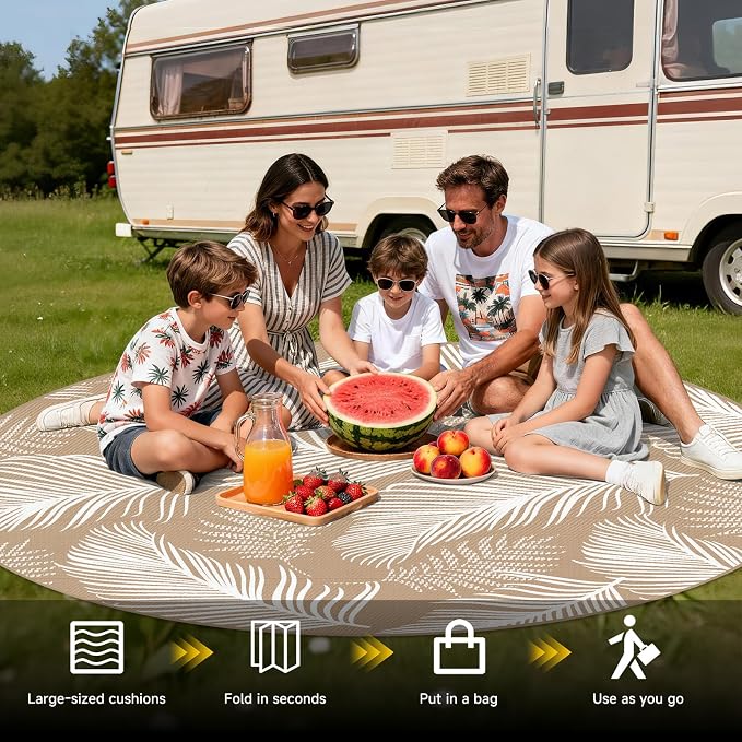 Pauwer Waterproof Outdoor Rug 8ft, Reversible Plastic Straw Patio Camping Rug, Indoor Outdoor RV Mat Carpet for Deck, Camper, Porch, Balcony, Backyard, Picnic, Leaf Brown