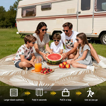 Pauwer Waterproof Outdoor Rug 8ft, Reversible Plastic Straw Patio Camping Rug, Indoor Outdoor RV Mat Carpet for Deck, Camper, Porch, Balcony, Backyard, Picnic, Leaf Brown