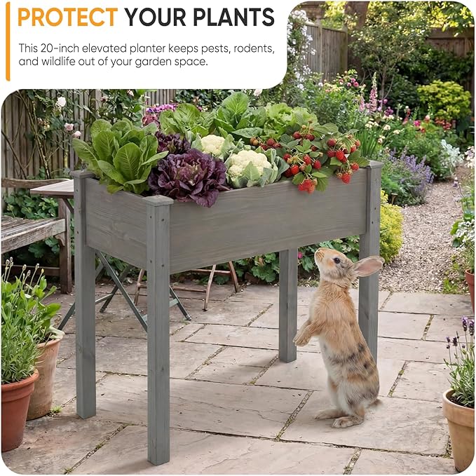 NEWBULIG Raised Garden Bed with Legs 34x18x30in,Elevated Wood Planter Box Stand for Outdoors Garden Balcony Courtyard,Natural Wood 400 Pound Capacity, for Planting Herbs Flowers Vegetables,Dark Grey