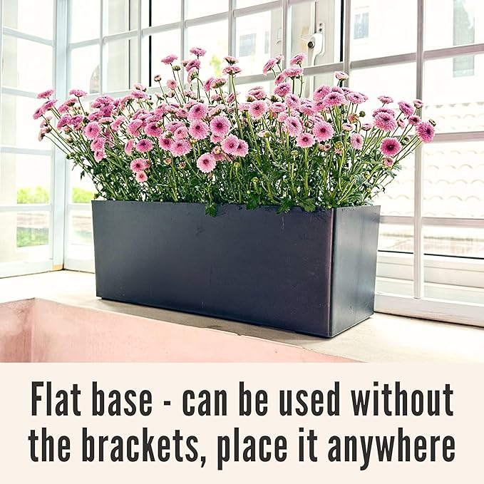 LaLaGreen Wall Hanging Planter Outdoor (4 Pack, 20 Inch) Wall Mounted Self Watering System Window Boxes with Bracket, Black Rectangular Plant Pot Flower Box Container Indoor Modern Herb Kitchen Decor