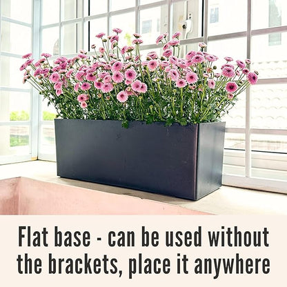 LaLaGreen Wall Hanging Planter Outdoor (4 Pack, 20 Inch) Wall Mounted Self Watering System Window Boxes with Bracket, Black Rectangular Plant Pot Flower Box Container Indoor Modern Herb Kitchen Decor