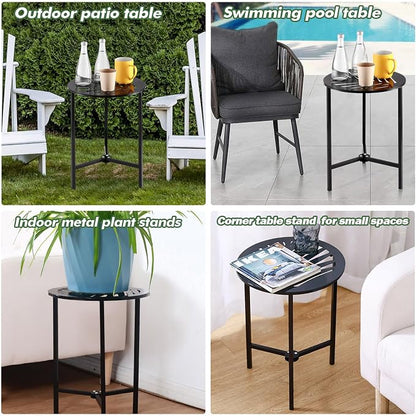 Party Zealot 1-Pack Small Round Metal Side Tables, 13-Inch Black Outdoor End Tables for Patio, Balcony, Porch or Garden – Weather-Resistant Corner Coffee Table for Small Spaces & Indoor Plant Stand