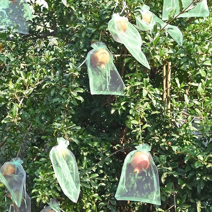 MIXC 50 Pcs Fruit Protection Bags,8''×12''Fruit Netting Bags for Fruit Trees Fruit Cover Mesh Bag with Drawstring Netting Barrier Bags for Plant Fruit Flower