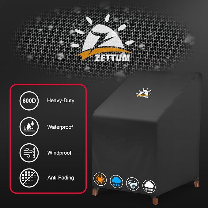 Zettum Stackable Patio Chair Cover 2 Pack - 600D Outdoor Chair Cover Waterproof & Heavy Duty, Lawn Furniture Stacking Seat Cover for 4 - 6 Outdoor Stackable Dining Chairs - 28 x 36 x 47 Inch