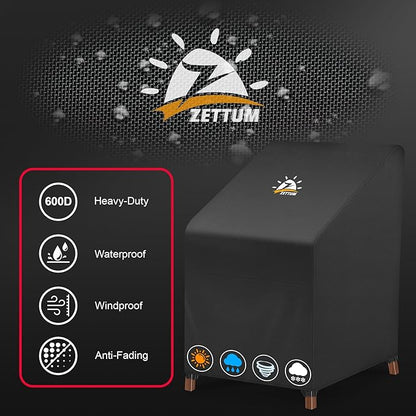 Zettum Stackable Patio Chair Cover 2 Pack - 600D Outdoor Chair Cover Waterproof & Heavy Duty, Lawn Furniture Stacking Seat Cover for 4 - 6 Outdoor Stackable Dining Chairs - 28 x 36 x 47 Inch