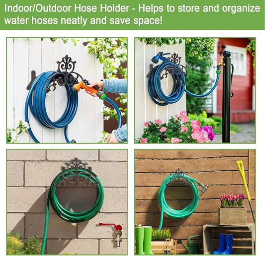 OwnMy Cast Iron Garden Hose Holder Heavy Duty Wall Mount Water Hose Reels Holder, Decorative Water Hose Hanger Garden Hose Storage Organizer Rack for Outdoor Lawn Yard, 11.5"L x 6.3"W x 7.5"H
