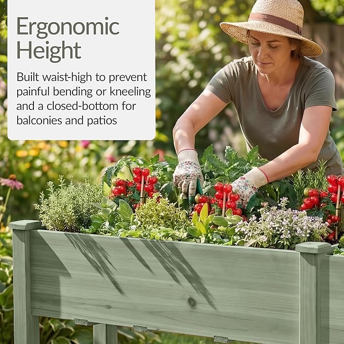 Best Choice Products 72x24x30in Raised Garden Bed, Elevated Wood Planter Box Stand for Backyard, Patio, Balcony w/Divider Panel, 6 Legs, 300lb Capacity - Sage