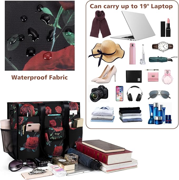 Utility Tote - Water Resistant with 19 Exterior/Interior Pockets - Large Women/Teacher/Work Bag