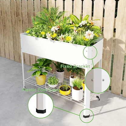 Raised Garden Bed with Detachable Legs Elevated Metal Planter Box for Growing Fresh Herbs Vegetables Flowers Succulents&Other Plants for Outdoor Backyard Patio Deck Balcony White L