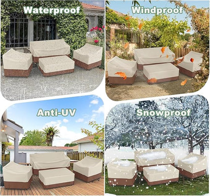 Gasadar Outdoor Furniture Cover Waterproof, Patio Furniture Set Covers for Patio Loveseat, Chair and Coffee Table, 600D Heavy Duty, Beige & Brown