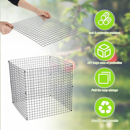 Zubebe 5 Pack Small Wire Plant Protectors Square Plant Protectors from Animals Mesh Cage Chicken Wire Cloche for Shrubs and Vegetables with Ground Stakes and Nylon Ties (12 x 12 Inch)