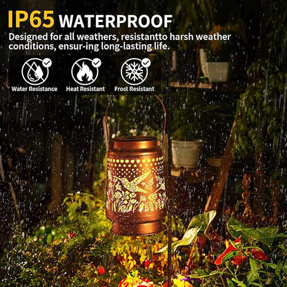 Solar Lantern Outdoor Waterproof Hanging Lights, Metal Hummingbird Decorative Lanterns for Garden Patio Yard Pathway Porch, Solar Powered Outdoor Lantern Gifts for Women Mom Grandma