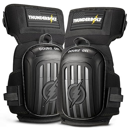 Thunderbolt Knee Pads for Men Construction Knee Pads for Work for Men and Women with Double Gel for Gardening Flooring Roofing Heavy Duty with Extra Thick Foam and Strong Adjustable Non-Slip Straps