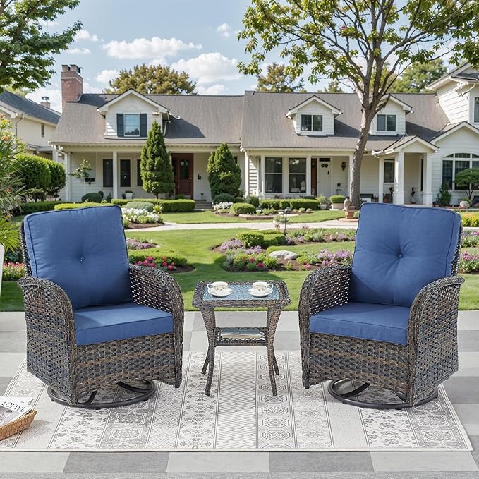 3 Pieces Patio Bistro Set Outdoor Swivel Rocker Patio Chairs with Side Table Patio Furniture for Deck Porch Garden Balcony Poolside