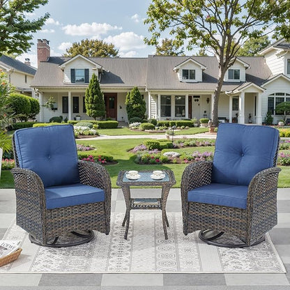 3 Pieces Patio Bistro Set Outdoor Swivel Rocker Patio Chairs with Side Table Patio Furniture for Deck Porch Garden Balcony Poolside