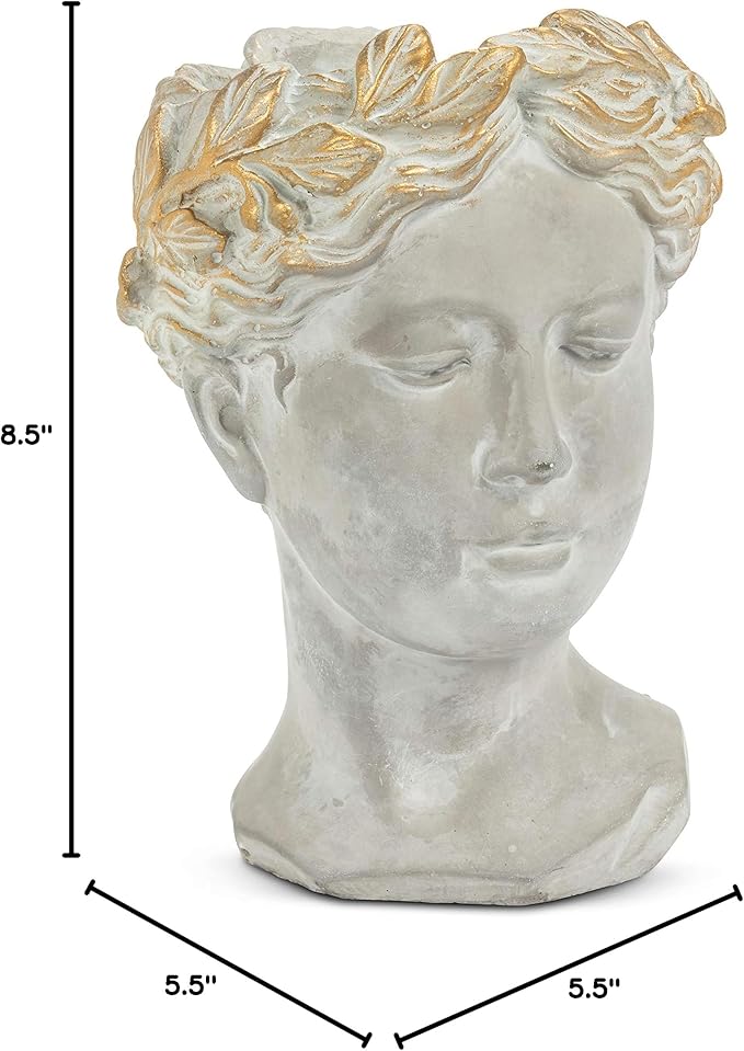 Abbott Collection Aphrodite Head Planter – Small Indoor and Outdoor Planter Pots – Whimsical Woman Statue Head Planter for Flowers and Succulents (Grey/Gold, 8.5" Tall, 3.5" Opening)