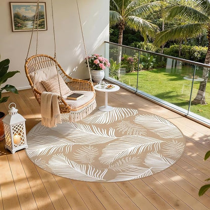 Pauwer Waterproof Outdoor Rug 8ft, Reversible Plastic Straw Patio Camping Rug, Indoor Outdoor RV Mat Carpet for Deck, Camper, Porch, Balcony, Backyard, Picnic, Leaf Brown