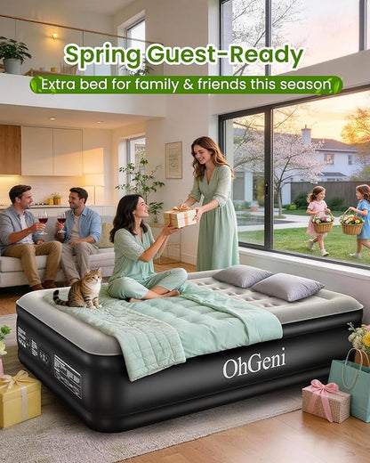 OhGeni Queen Air Mattress with Built in Pump, Ideal Alternative to a Bed, Inflatable Blow Up Mattress 18 Raised Comfort, Upgraded Surface Portable Bed for Home, Camping, Colchone Inflable, 650 lbs
