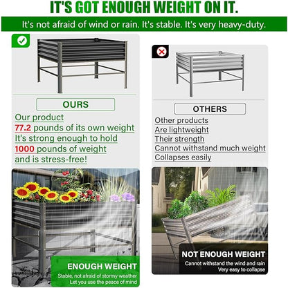 Galvanized Raised Garden Bed with Legs,48×48×32in Large Metal Elevated Raised Planter Box,Raised Garden Bed,1000lb Capacity with Drainage Holes for Vegetables Lawn Green Flowers, Fruits, Terrace