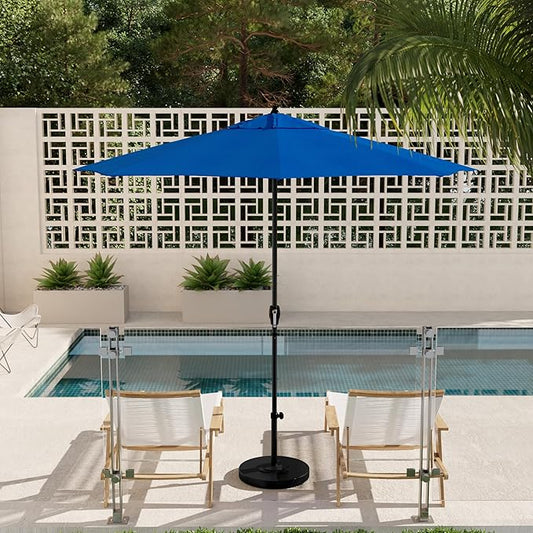 California Umbrella 9' Rd Aluminum Patio Umbrella, Crank Lift, Auto Tilt, Black Finish, 4yr Fade Warranty, Pacific Blue