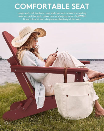 SERWALL Folding Adirondack Chair Outdoor Adirondack Chairs Weather Resistant Fire Pit Chairs for Patio - Red